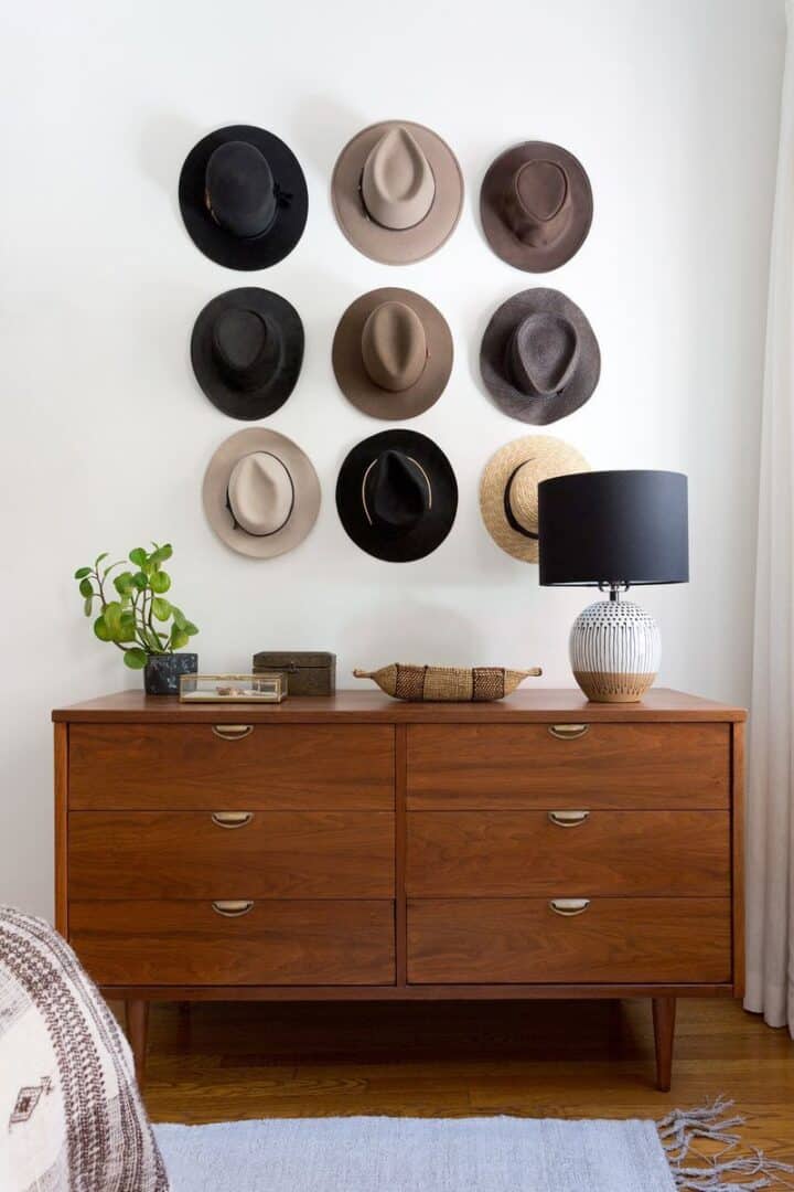 hanging hats on the wall - creative bedroom wall decor ideas diy