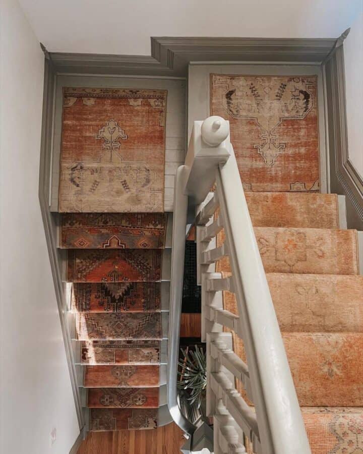 vintage rug on staircase Six Vintage Rugs