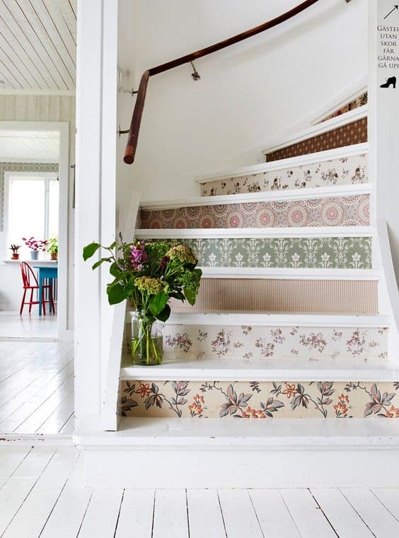 wallpapered stair risers