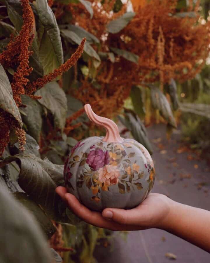 hand painted floral pumpkin