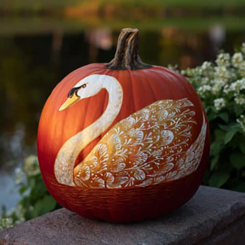 no-carve-swan-pumpkin stencil