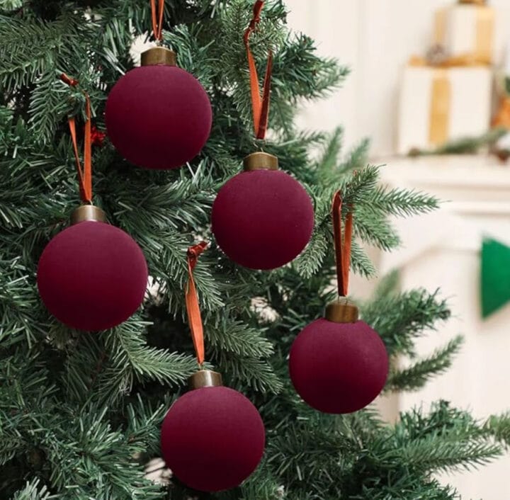 set of red velvet Christmas ornaments