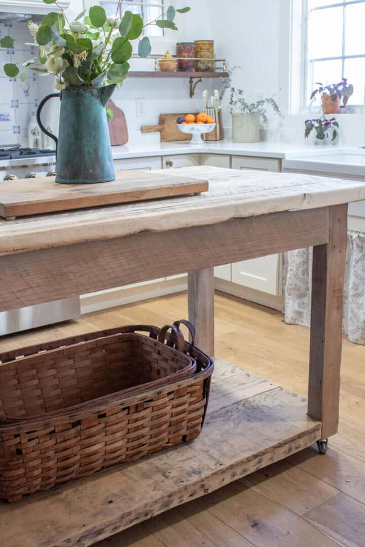 ktichen-island made from reclaimed barn wood