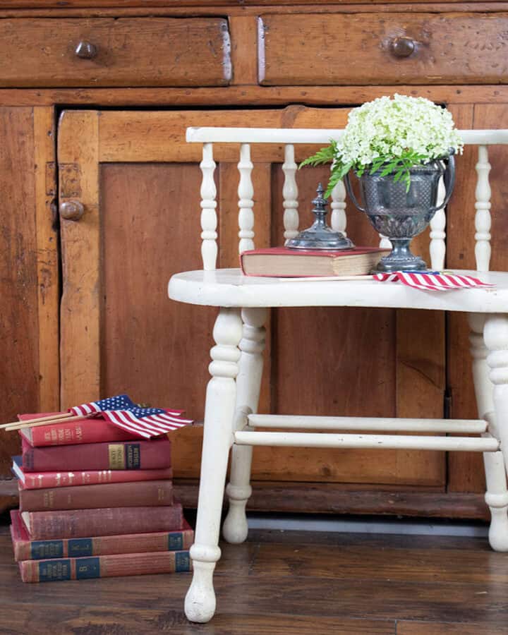 vintage red white and blue decorating ideas with old books