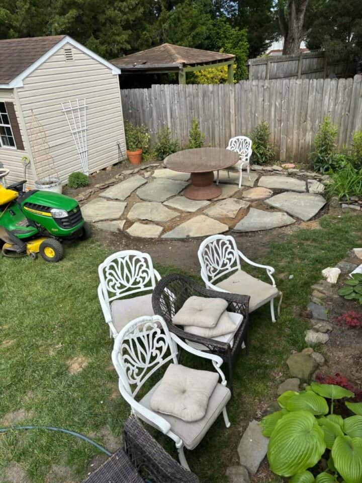 stone patio in progress - backyard garden ideas