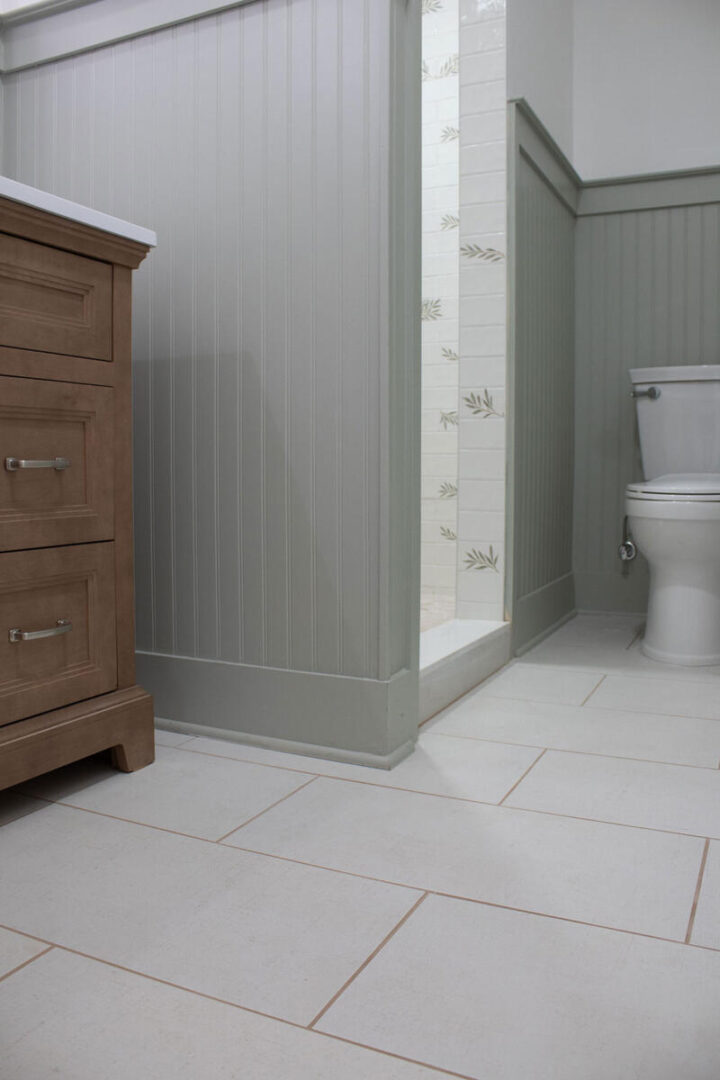 3/4 beadboard walls in bathroom