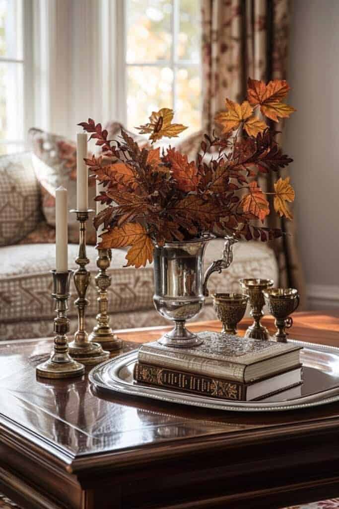 fall table decor with candles
