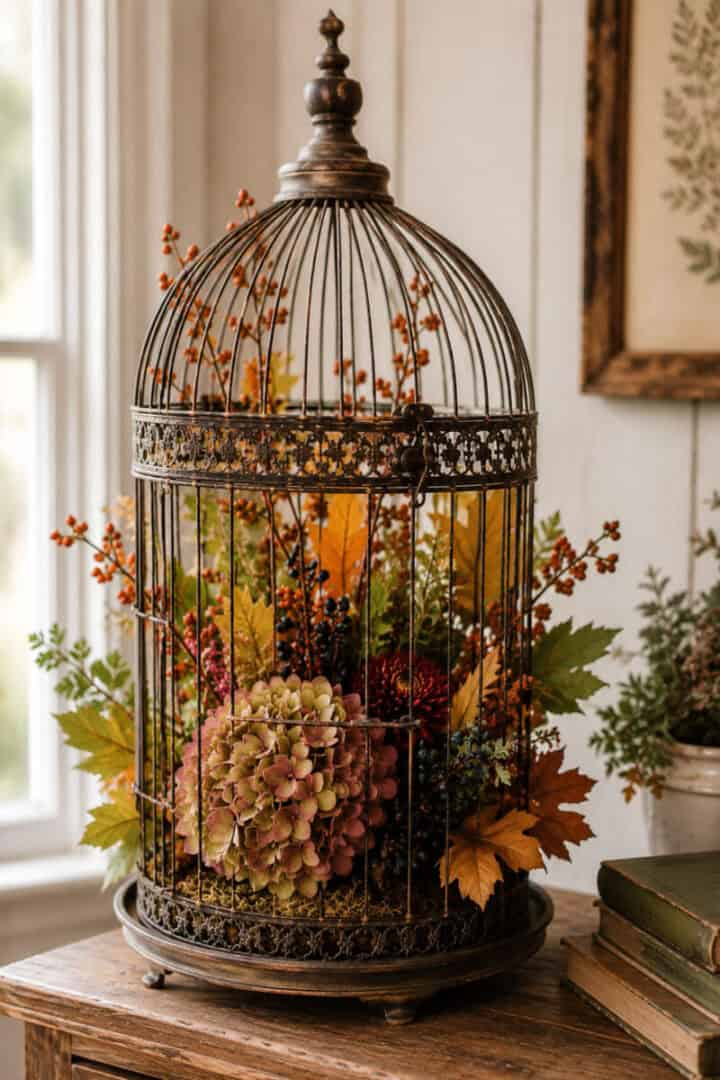 fall-display-in-vintage-birdcage