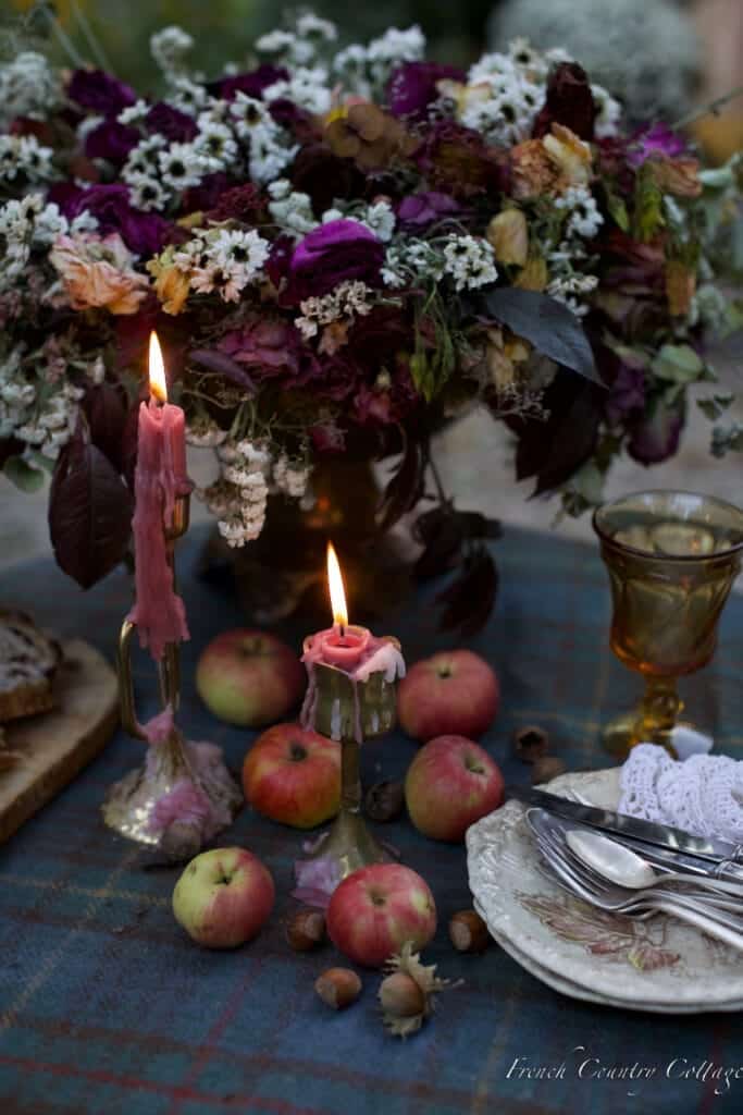 outdoor fall table with apples French Country Cottage