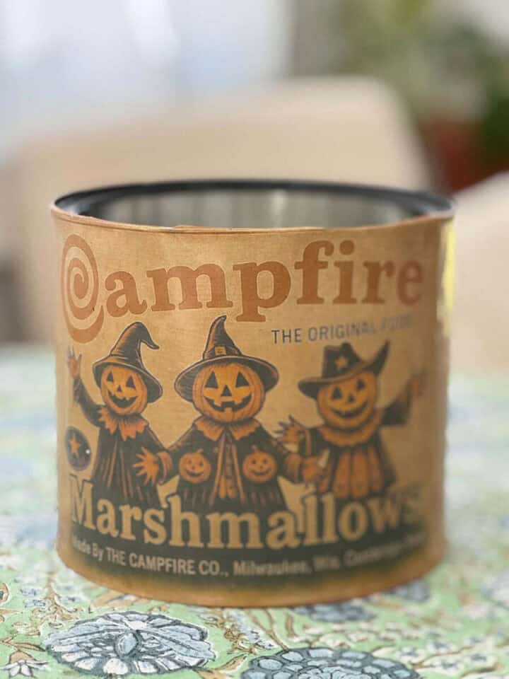 decoupage halloween campfire marshmallow tin diy
